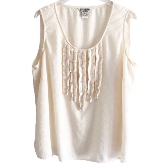 Citron Santa Monica Silk Ruffle Detail Sleeveless Blouse Off White Size 1X - Picture 5 of 5